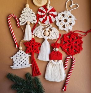 Macrame ornaments set, Set of 10 macrame Christmas ornaments, Boho Christmas decor, Big macrame Christmas set, Christmas tree decorations